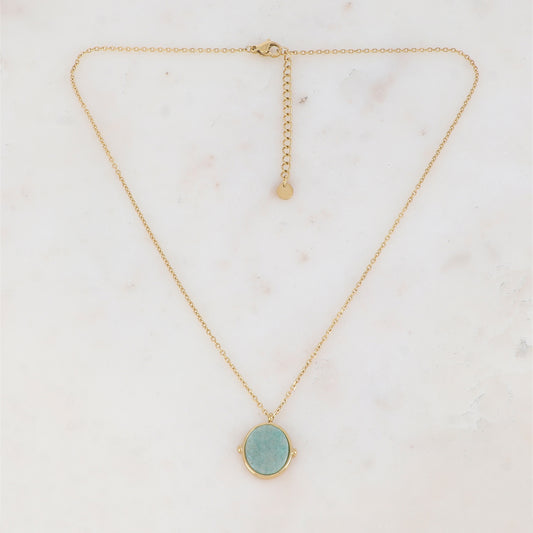Collier avec pendentif ovale serti d'une pierre naturelle (40+5CM)