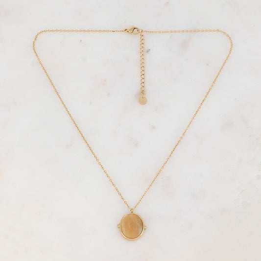 Collier avec pendentif ovale serti d'une pierre naturelle (40+5CM)