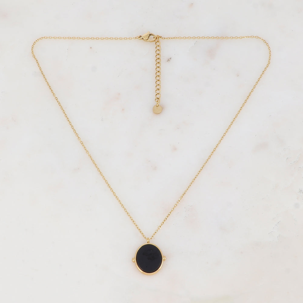 Collier avec pendentif ovale serti d'une pierre naturelle (40+5CM)