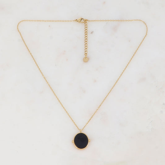 Collier avec pendentif ovale serti d'une pierre naturelle (40+5CM)