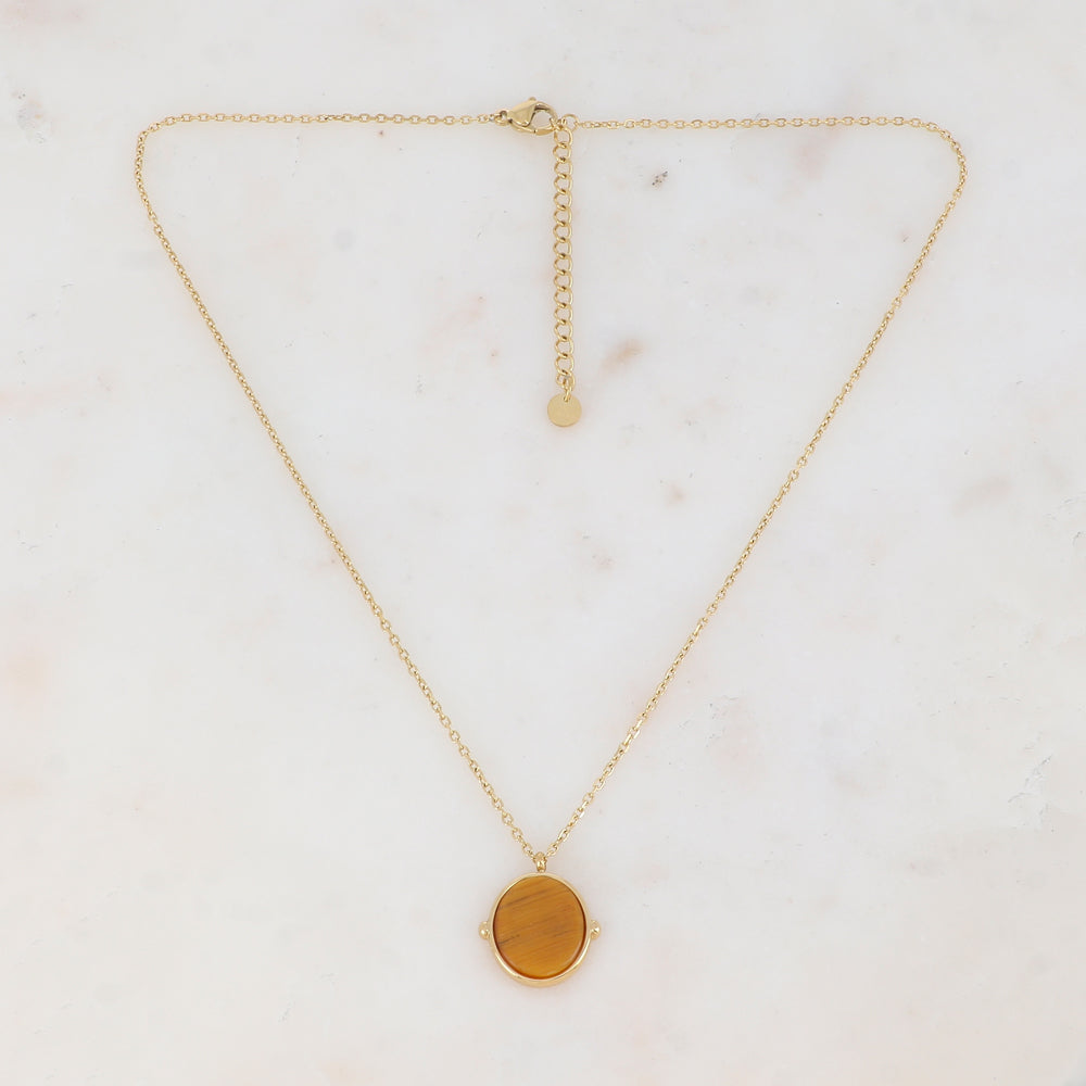 Collier avec pendentif ovale serti d'une pierre naturelle (40+5CM)