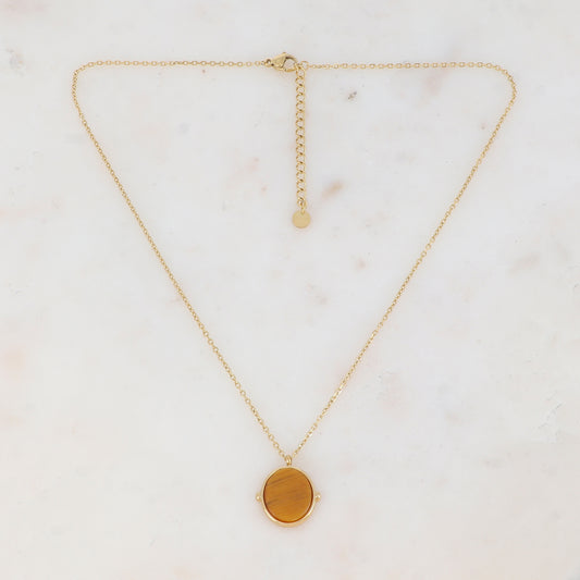 Collier avec pendentif ovale serti d'une pierre naturelle (40+5CM)