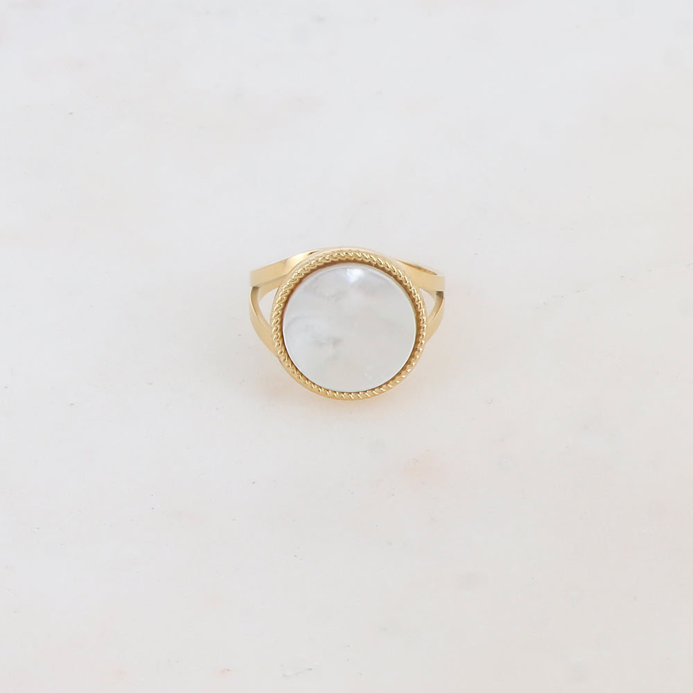 Bague ronde avec pierre naturelle - Nacre