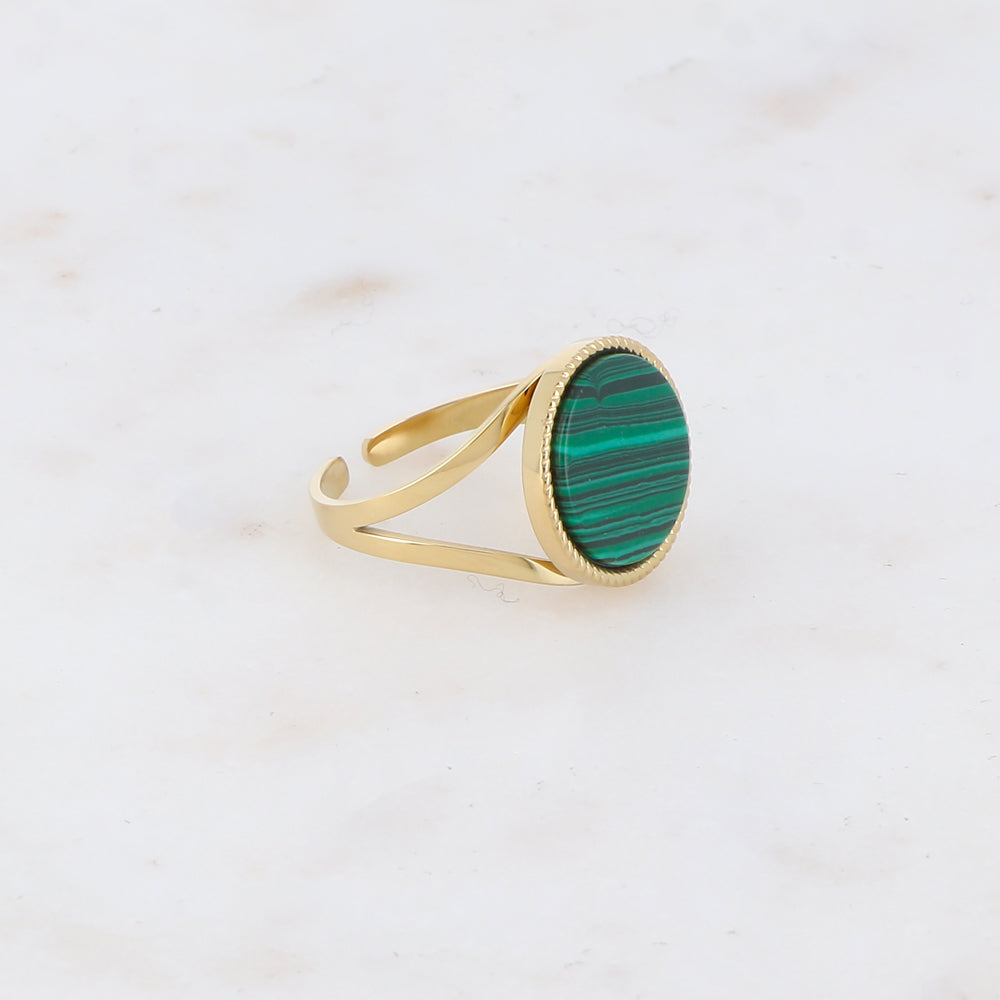 Bague ronde avec pierre naturelle - Malachite