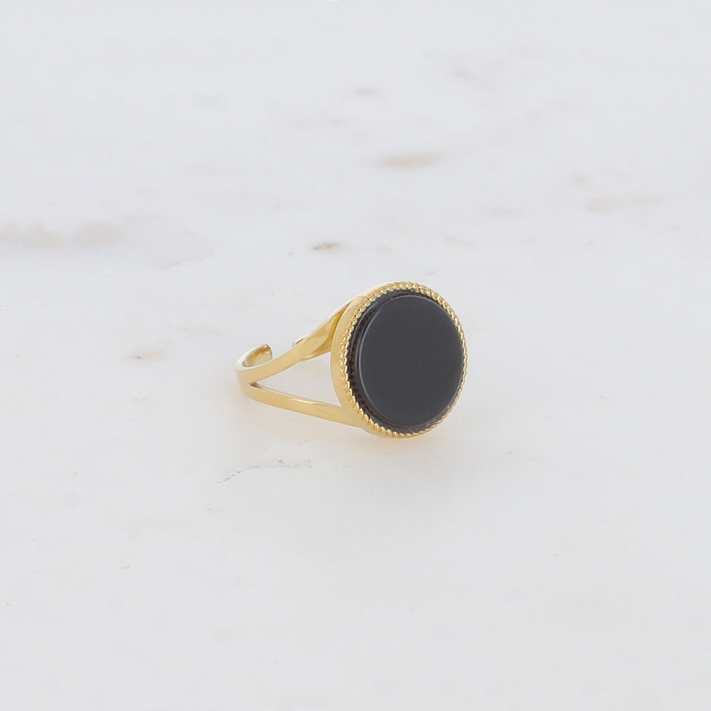 Bague ronde avec pierre naturelle - Onyx