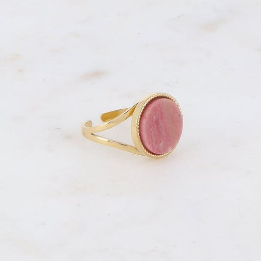 Bague ronde avec pierre naturelle - Rhodonite