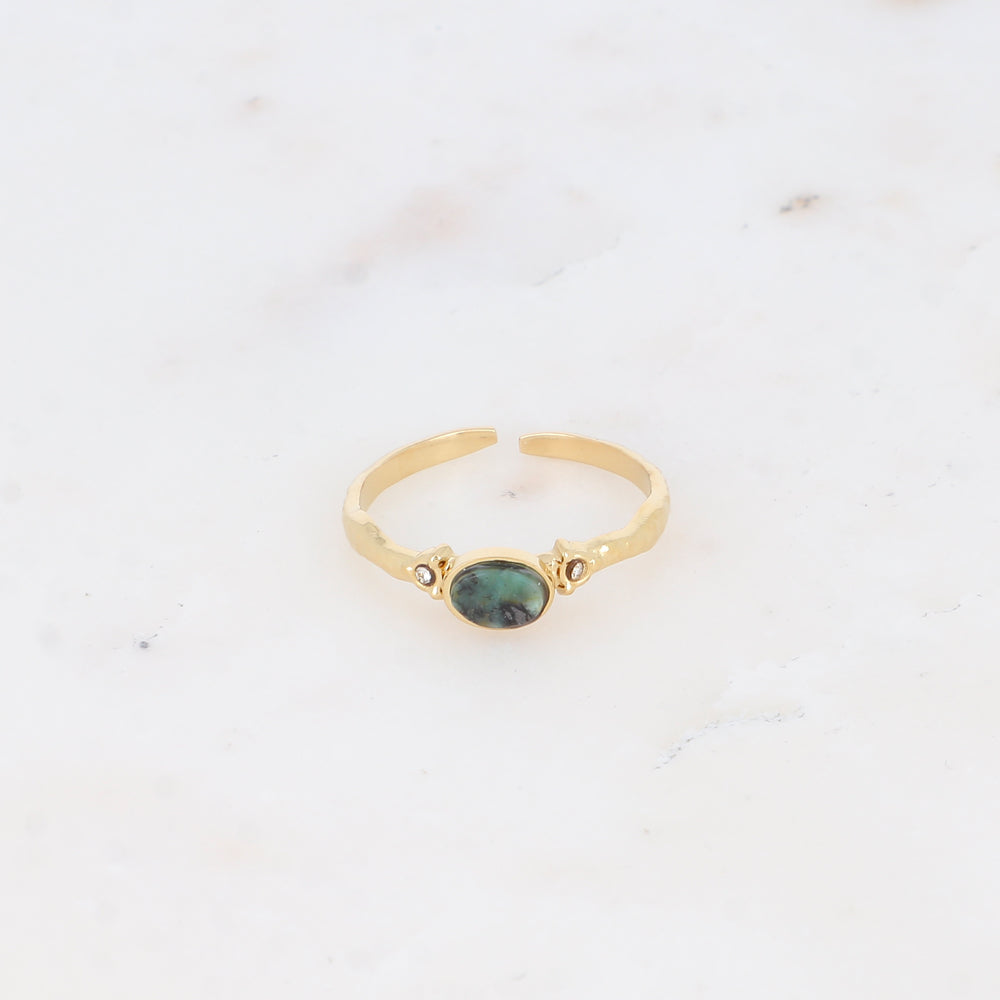 Bague fine avec pierre naturelle et strass - Turquoise africaine