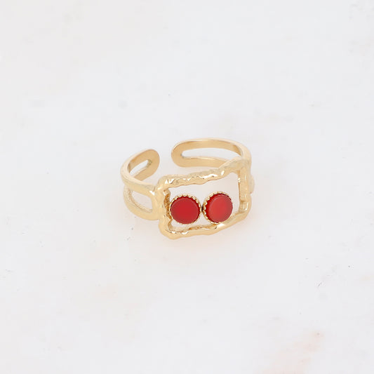 Bague 2 rangs avec anneau rectangulaire serti de pierre naturelle - Cornaline