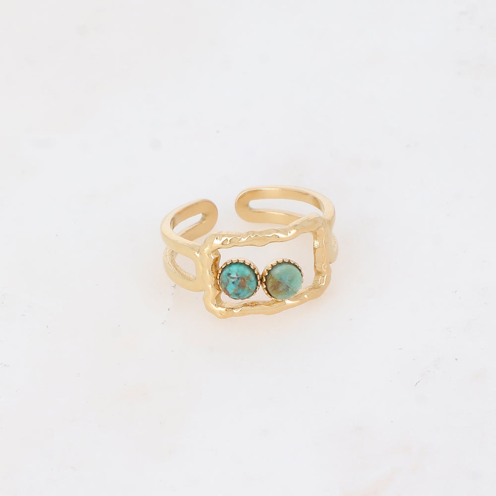 Bague 2 rangs avec anneau rectangulaire serti de pierre naturelle - Turquoise africaine