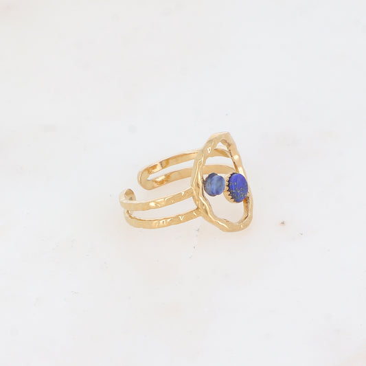 Bague 2 rangs avec anneau serti de pierre naturelle - Lapis lazulite