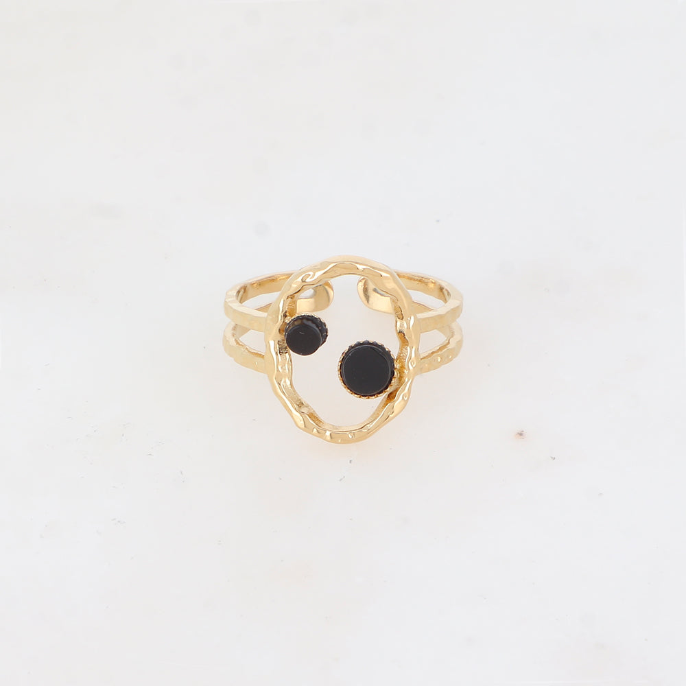 Bague 2 rangs avec anneau serti de pierre naturelle - Onyx