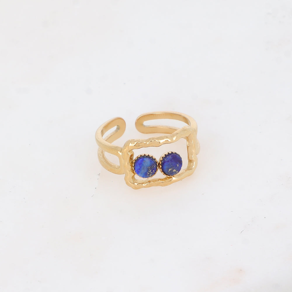 Bague 2 rangs avec anneau rectangulaire serti de pierre naturelle - Lapis lazulite