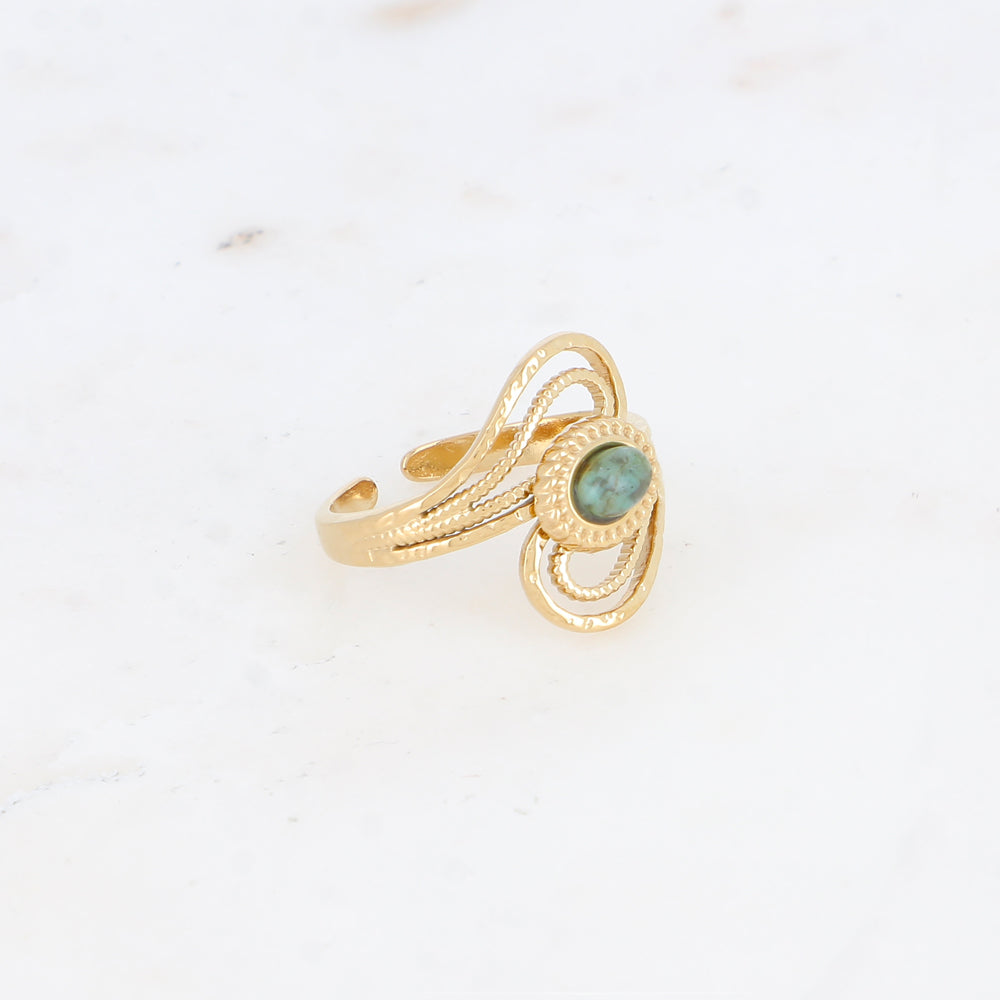 Bague ajourée avec pierre naturelle - Turquoise africaine