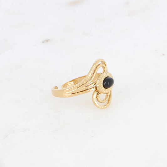 Bague ajourée avec pierre naturelle - Onyx