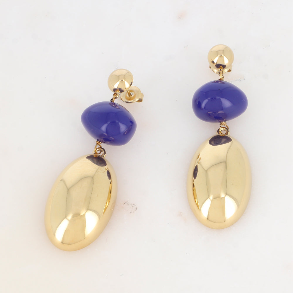B.O. à puce avec pendent métallique et perle en acétate 1,9 x 5,6 cm