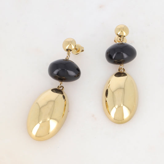 B.O. à puce avec pendent métallique et perle en acétate 1,9 x 5,6 cm