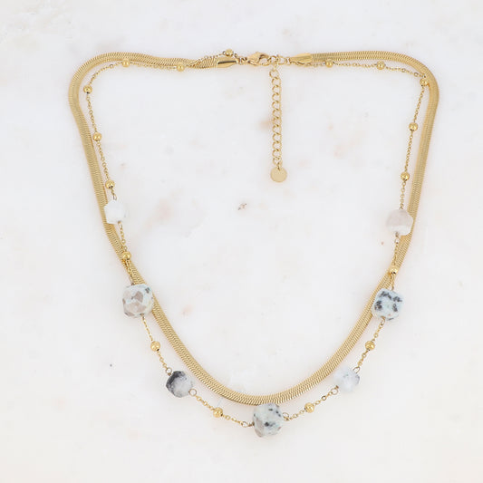 Collier double rangs avec pierres naturelles (38/40+5CM)
