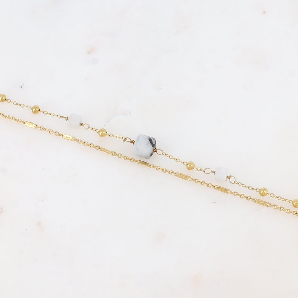 Bracelet double rangs avec pendant en pierre naturelle