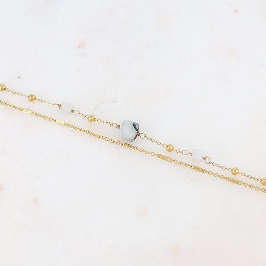 Bracelet double rangs avec pendant en pierre naturelle