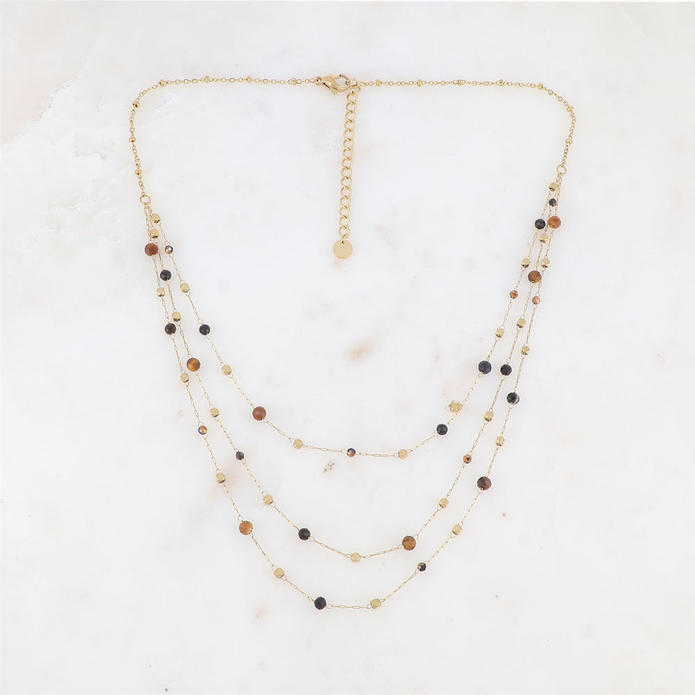 Collier triple rangs avec pâtes de verre et pierre naturelle (39/41/43+5CM)