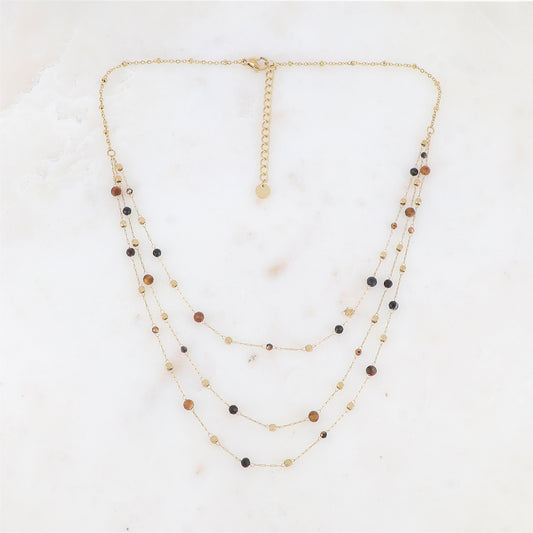 Collier triple rangs avec pâtes de verre et pierre naturelle (39/41/43+5CM)