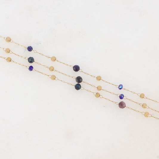Bracelet triple rangs avec pâtes de verre et pierre naturelle