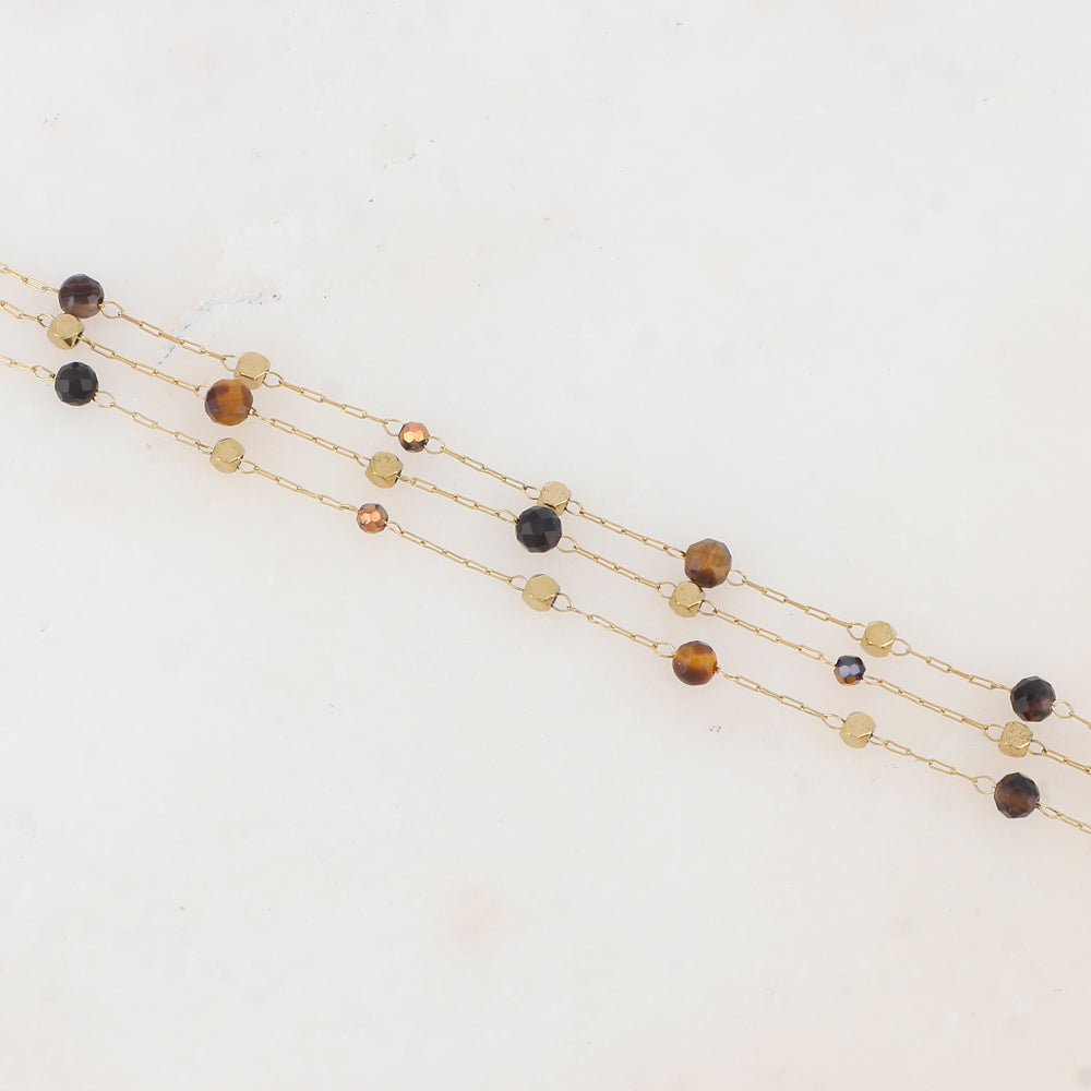 Bracelet triple rangs avec pâtes de verre et pierre naturelle