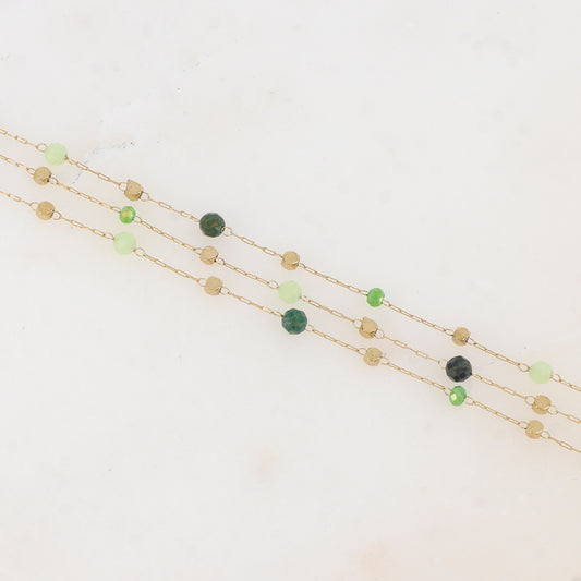 Bracelet triple rangs avec pâtes de verre et pierre naturelle