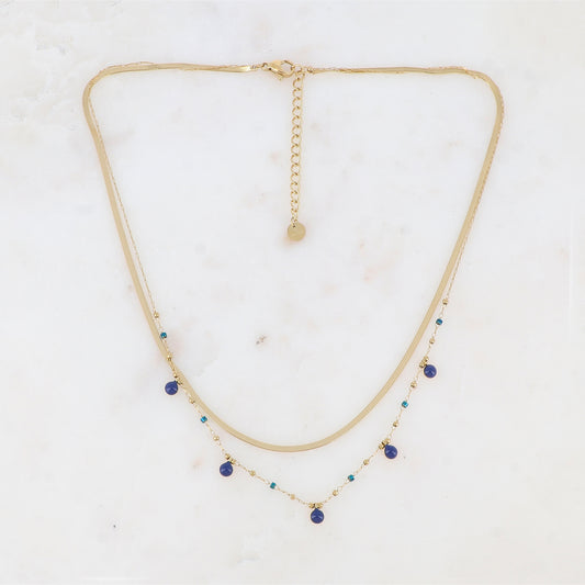 Collier double rangs avec perles de rocaille et pastilles émaillées (39/41+5CM)