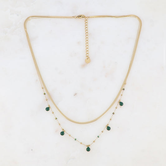 Collier double rangs avec perles de rocaille et pastilles émaillées (39/41+5CM)