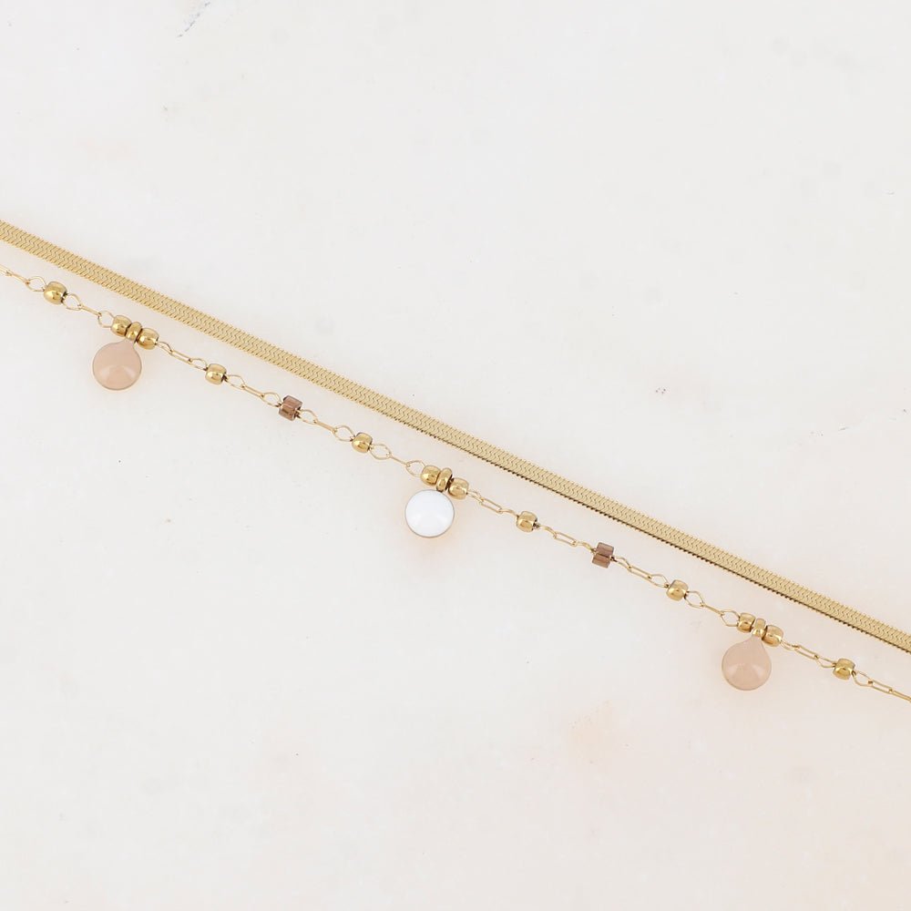 Bracelet double rangs avec perles de rocaille et pastilles émaillées