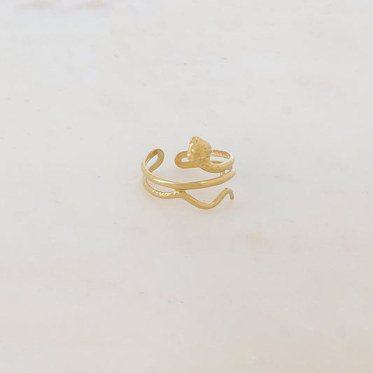 Bague fine multi-rangs en forme de serpent avec effet martelé et lisse