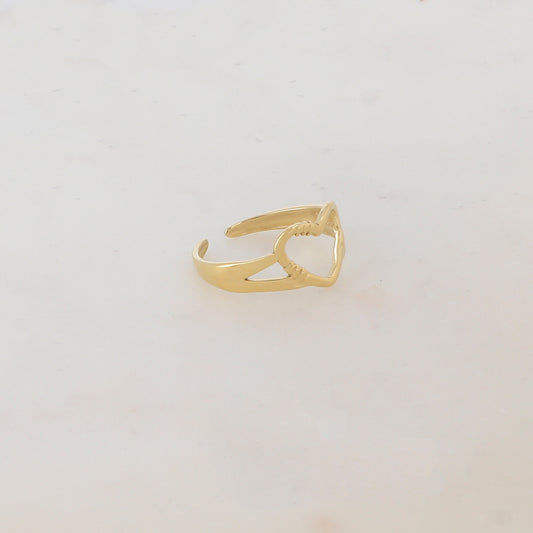 Bague coeur style 2 rangs ajustable avec effet lisse