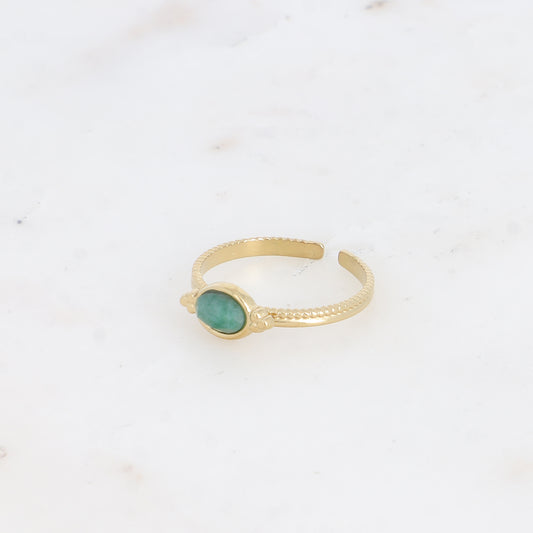 Bague - pierre naturelle jaspe vert ovale et 3 grains