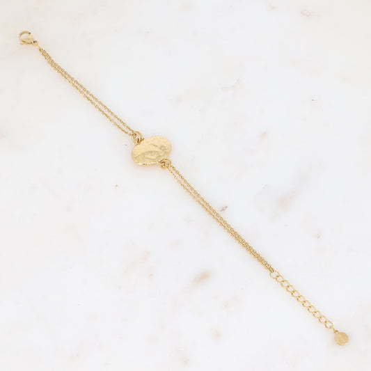 Bracelet double rangs avec pièce martelée ovale