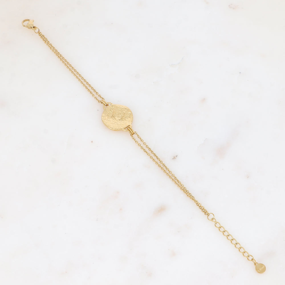 Bracelet double rangs avec pièce martelée ronde