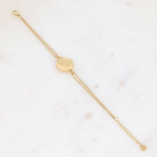 Bracelet double rangs avec pièce martelée ronde