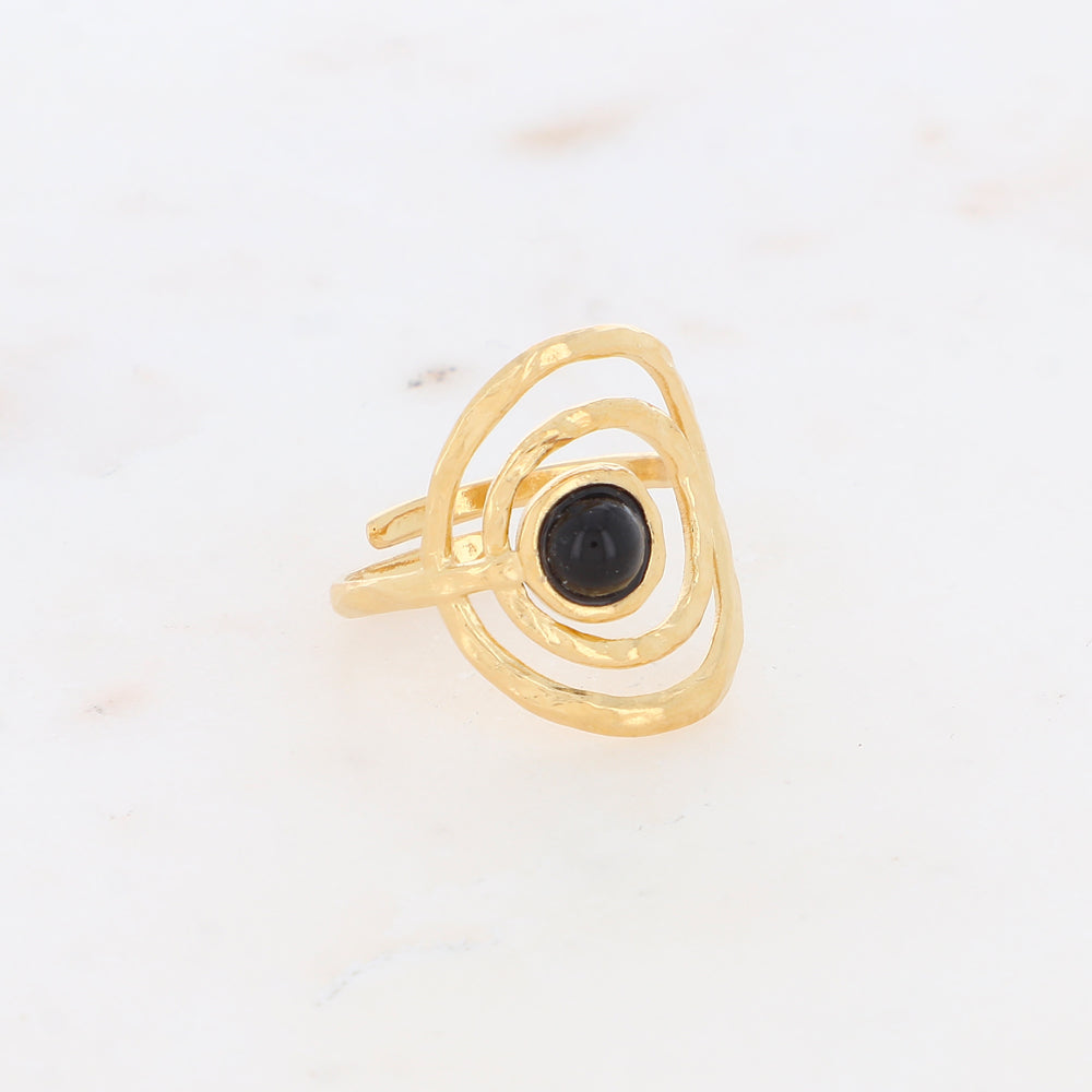 Bague avec anneau texturé et pierre naturelle - Onyx