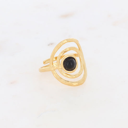 Bague avec anneau texturé et pierre naturelle - Onyx