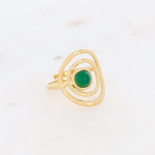 Bague avec anneau texturé et pierre naturelle - Aventurine