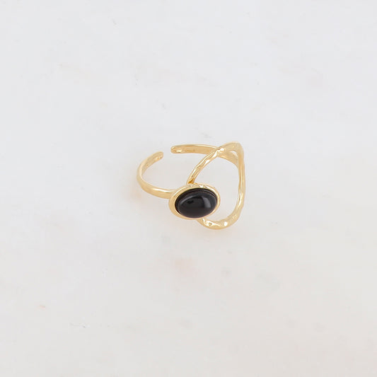 Bague avec anneau texturé et pierre naturelle - Onyx