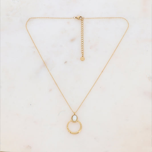Collier avec anneau texturé avec nacre (40+5CM)