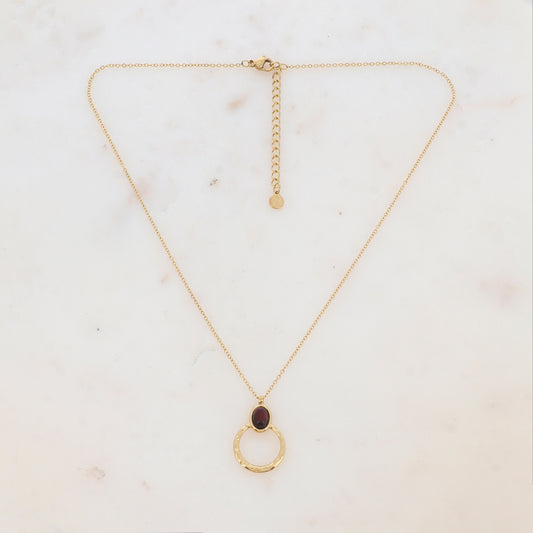 Collier avec anneau texturé et pierre naturelle (40+5CM)