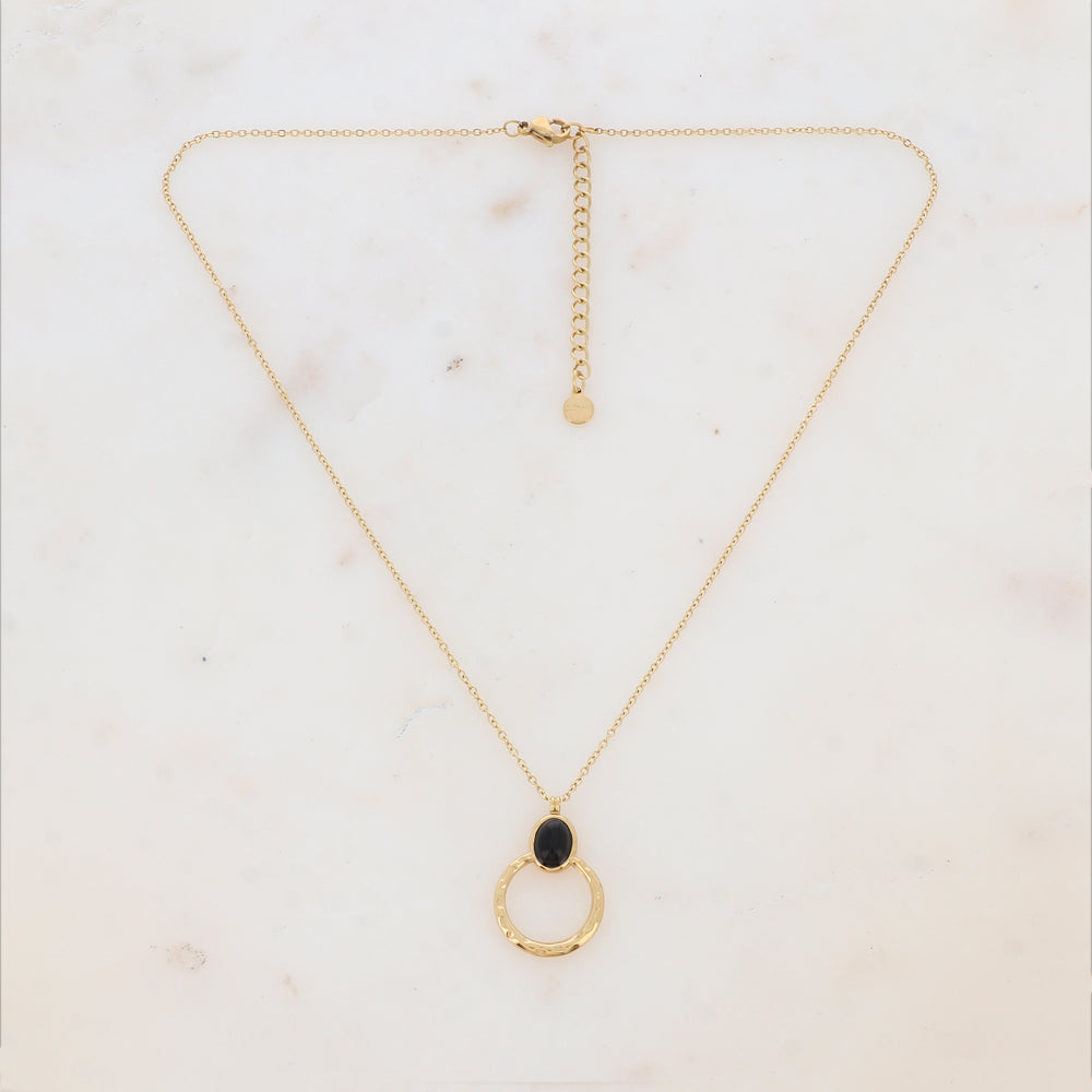 Collier avec anneau texturé et pierre naturelle (40+5CM)