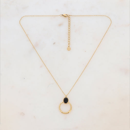 Collier avec anneau texturé et pierre naturelle (40+5CM)