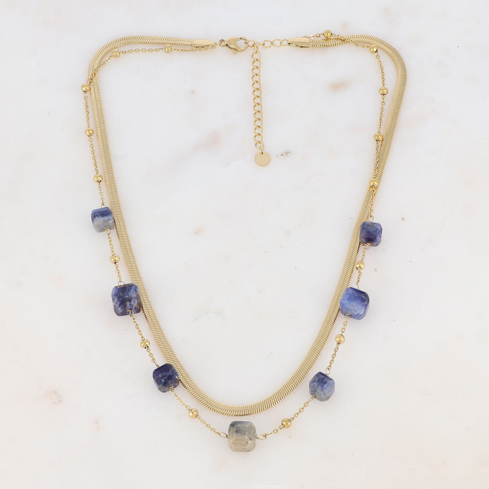 Collier double rangs avec pierres naturelles (38/40+5CM)