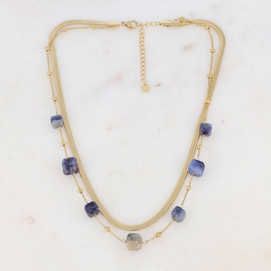 Collier double rangs avec pierres naturelles (38/40+5CM)