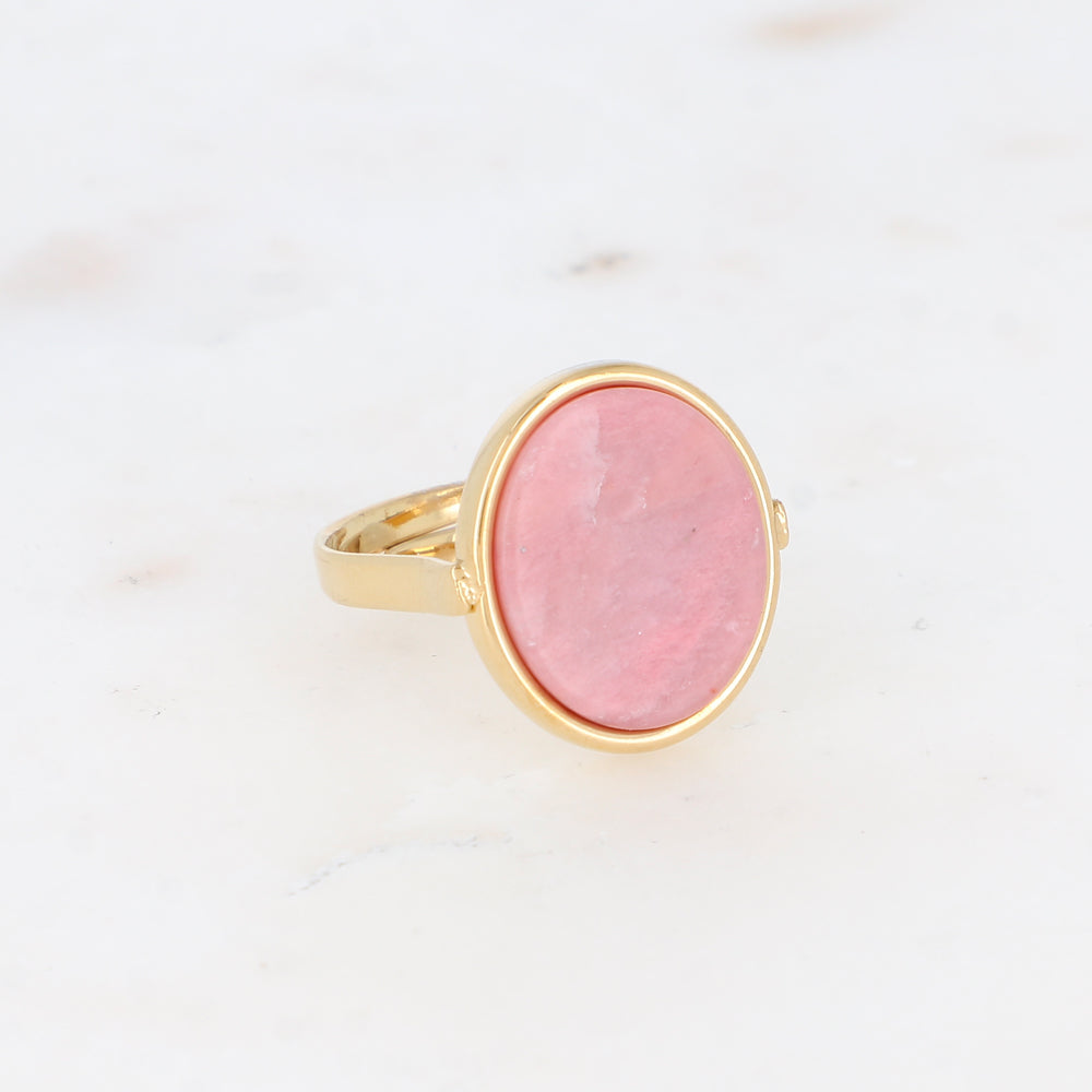 Bague ovale avec pierre naturelle - Rhodonite