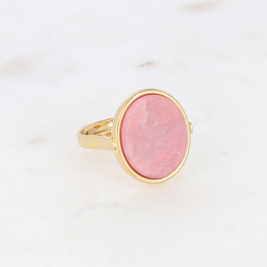 Bague ovale avec pierre naturelle - Rhodonite