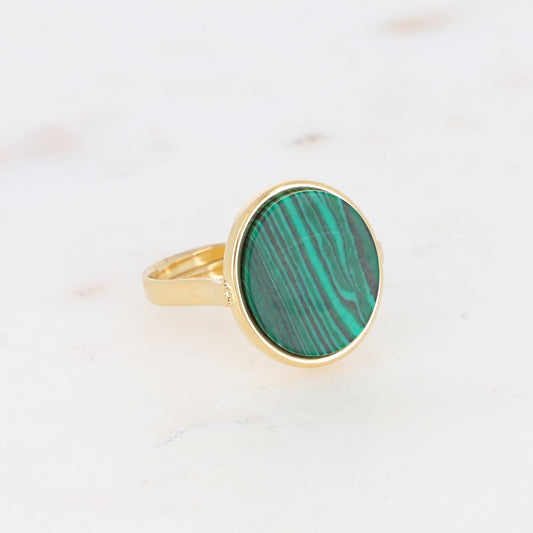 Bague ovale avec pierre naturelle - Malachite